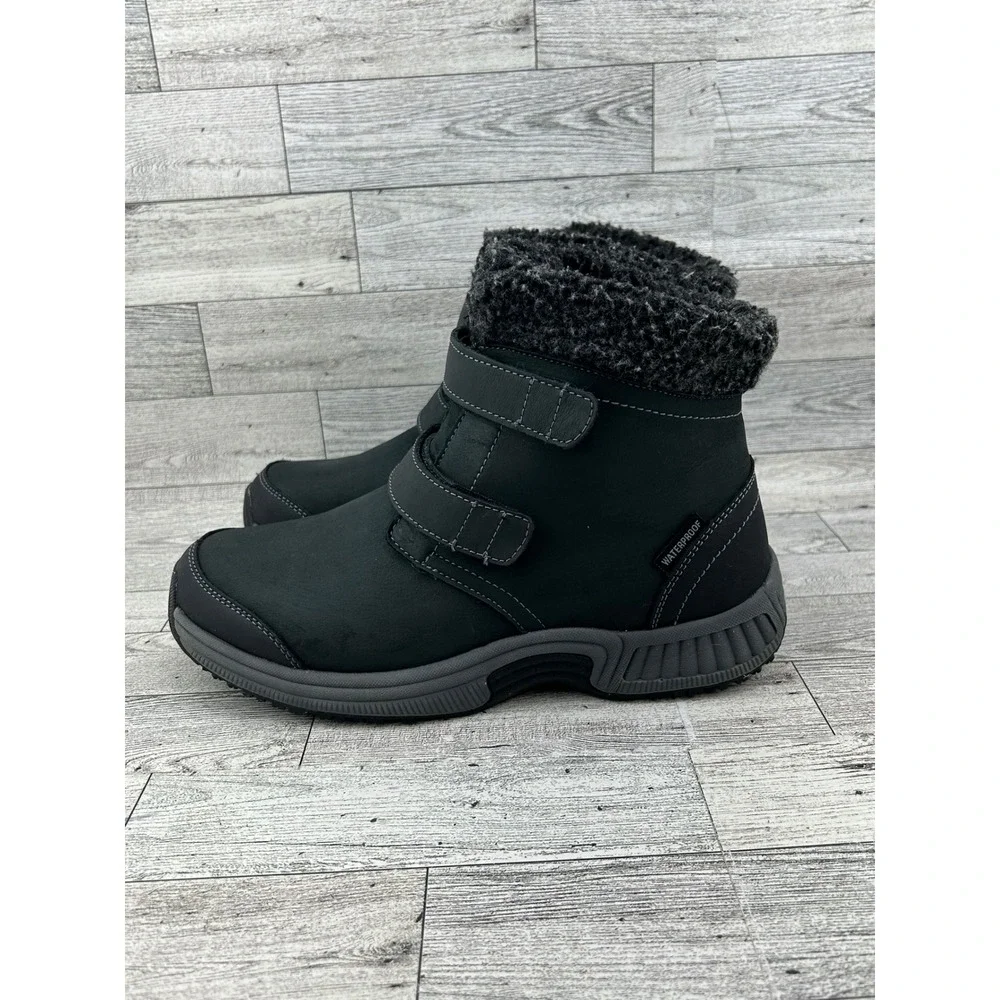 Orthofeet Florence 886 Women Size 7 Black Leather Ankle Boots Faux Fur Lining‎